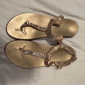 Vionic Gold Jeweled T-Strap Sandals